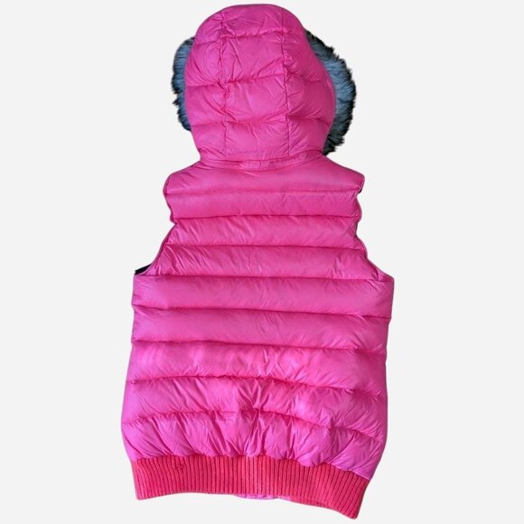 American Eagle Outfitters Feather Down Puffer Vest Pink Faux Fur Hood l‎ Small - Picture 2 of 8